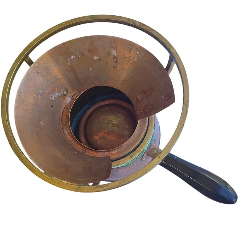 Antique Copper Brass Chafing Dish Food Warmer Funnel Handle Patina Steampunk